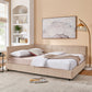 Mid-Century Storage Upholstered Tufted Bed Frame with Backrest and Armrests