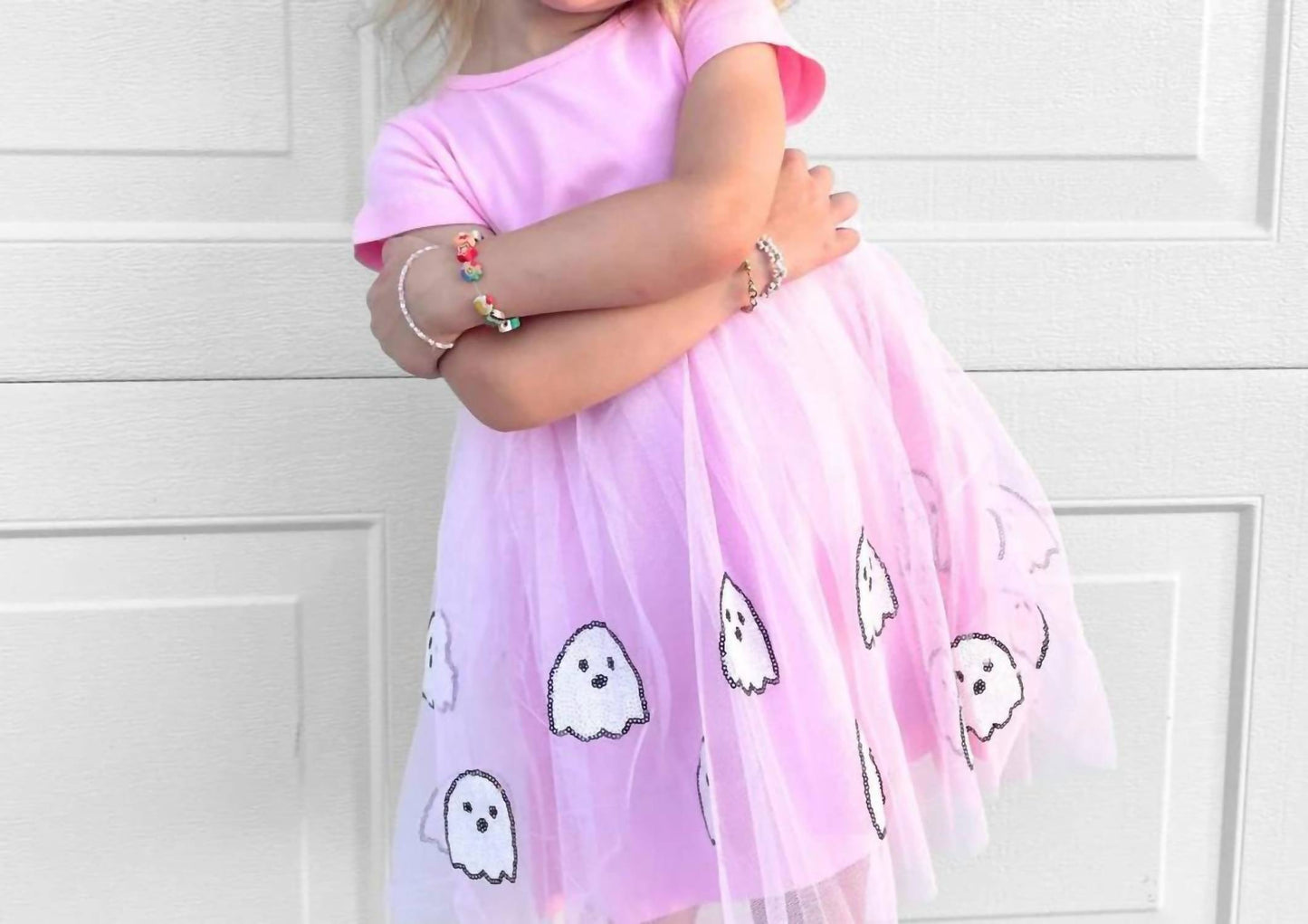 Sweet Wink - Ghost Sequin Halloween Short Sleeve Tutu Dress