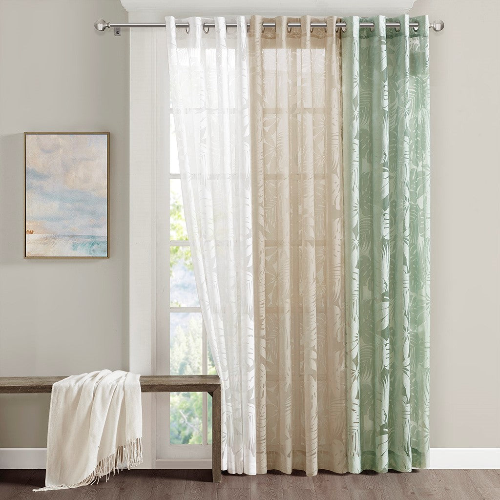 Palm Leaf Burnout Sheer Window Curtain White 50x84