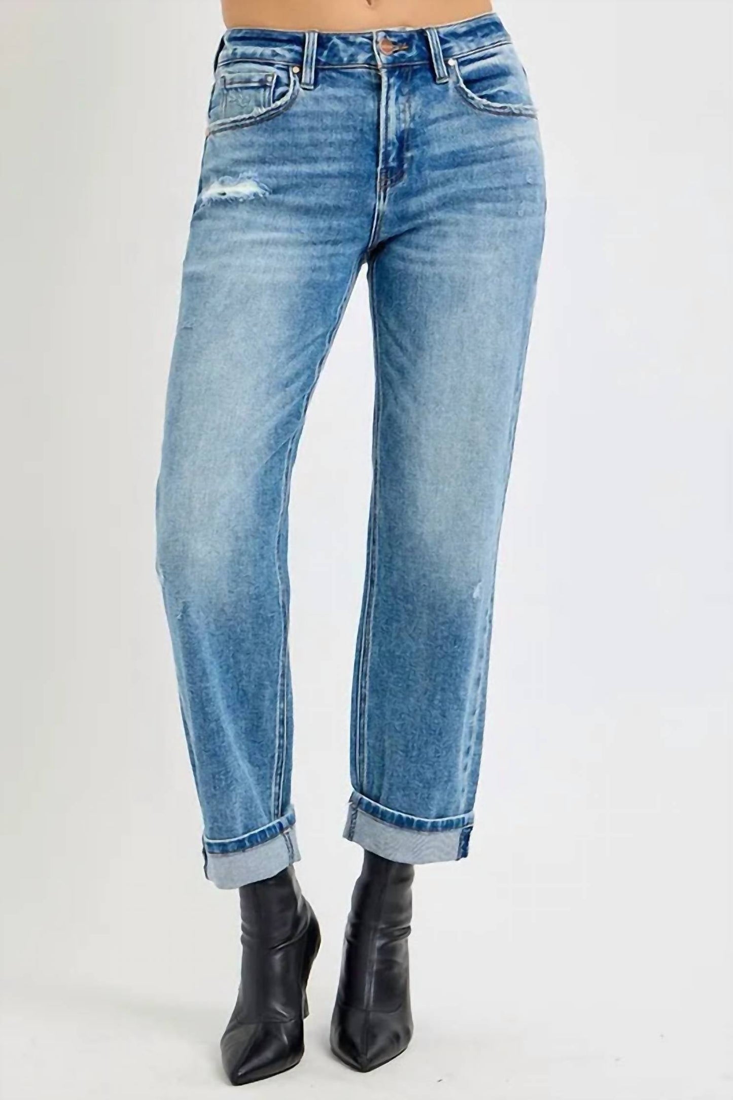 Trendsi - Women's Risen Full Size High Rise Ankle Boyfriend Distressed Jeans Plus Size