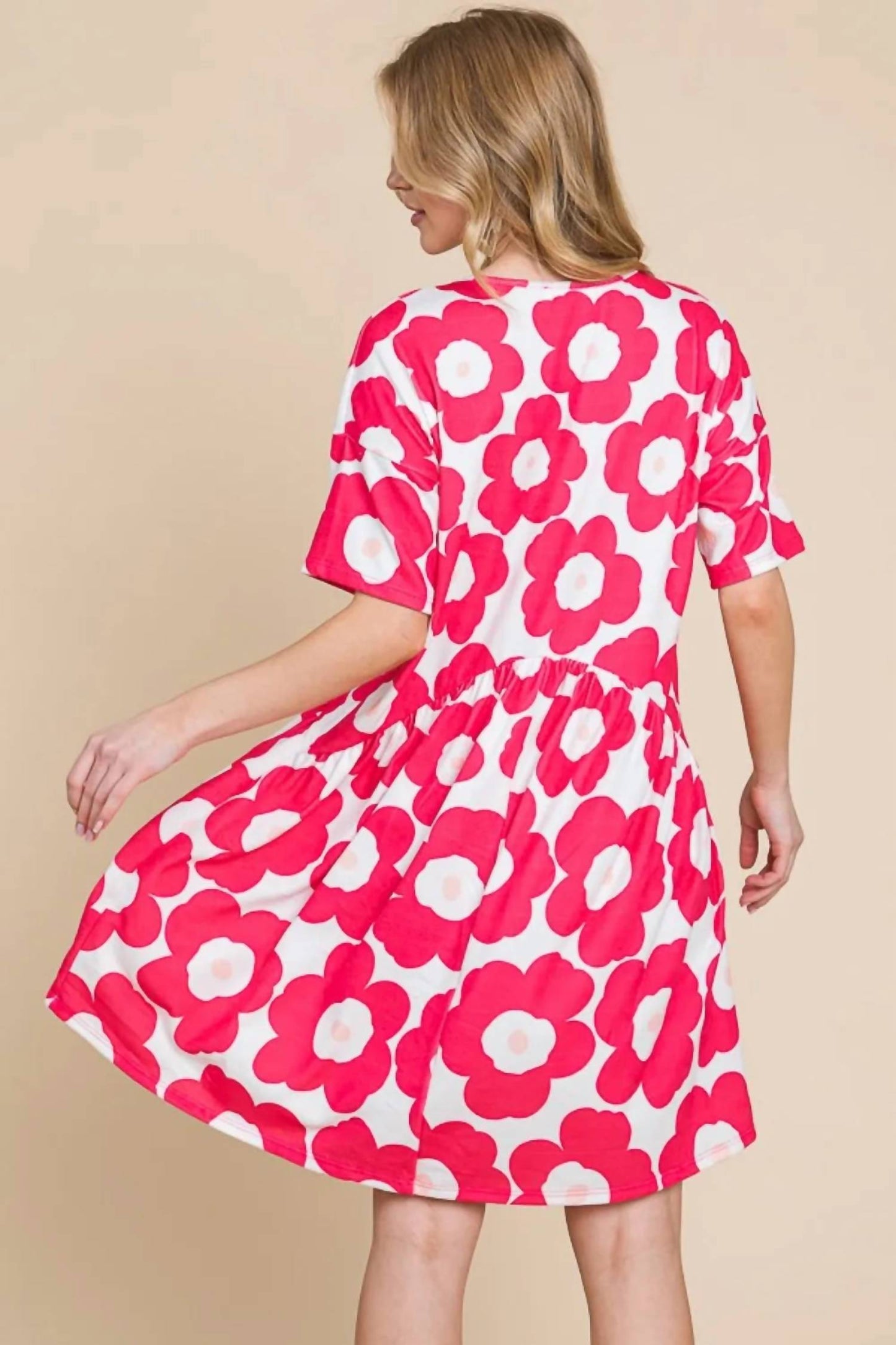 Trendsi - Bombom Flower Print Ruched Dress