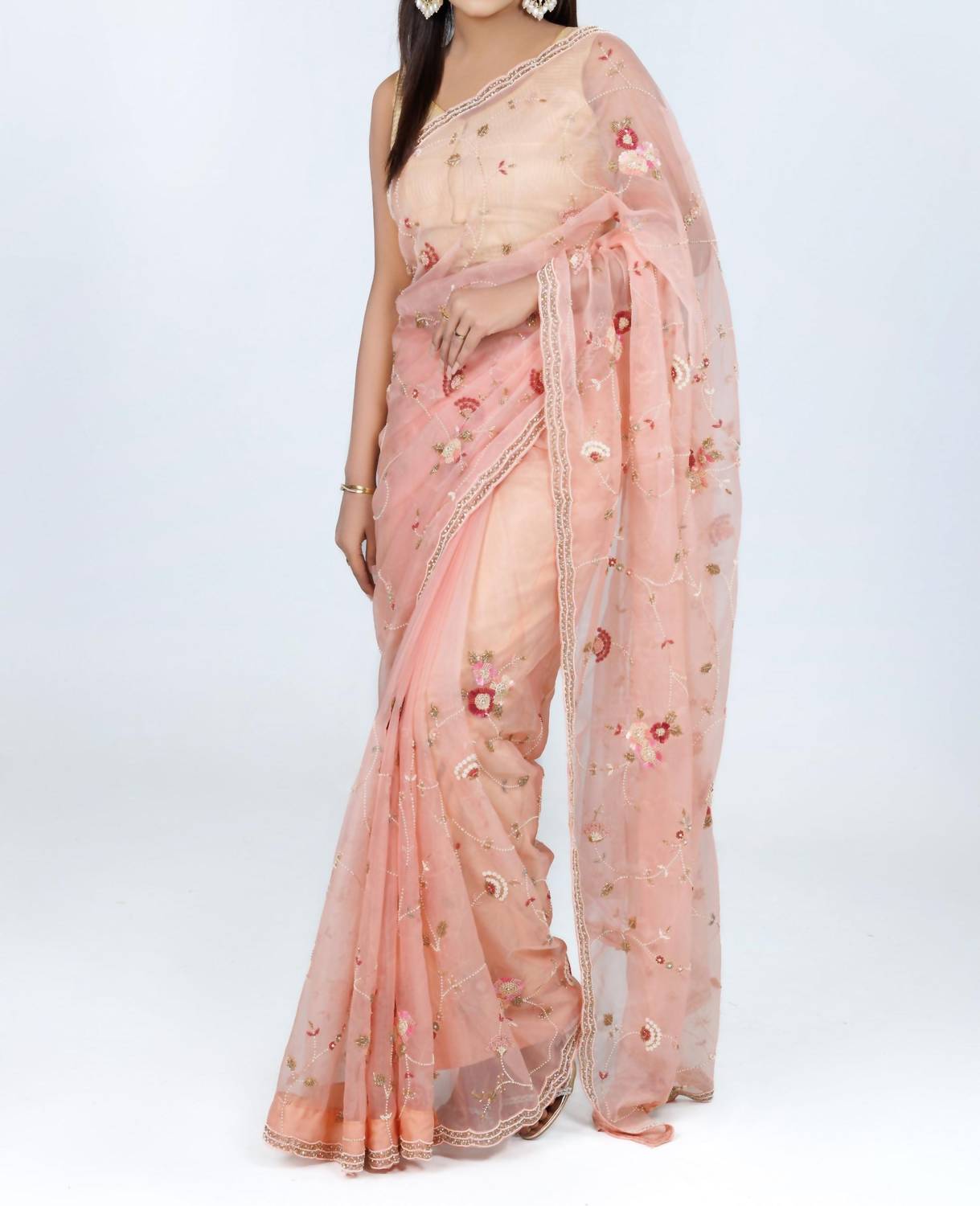 Zaalima Fashion - Floral Embroidered Organza Saree