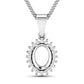 0.13 Carat Genuine White Diamond 14K White Gold Semi Mount Pendant - holds 8x6mm Oval Gemstone