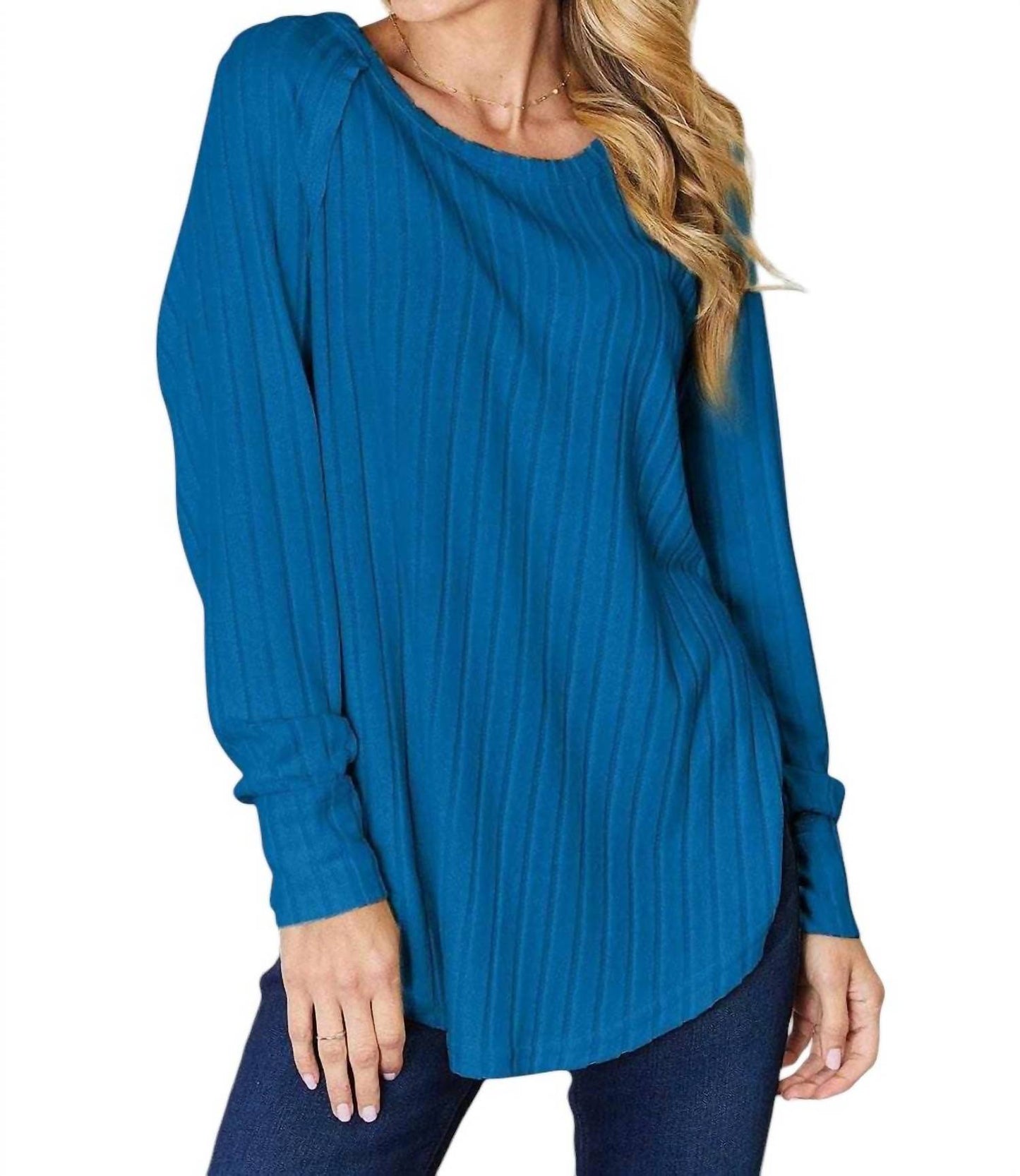 Basic Bae - Chic Ribbed Round Neck Slit Tee