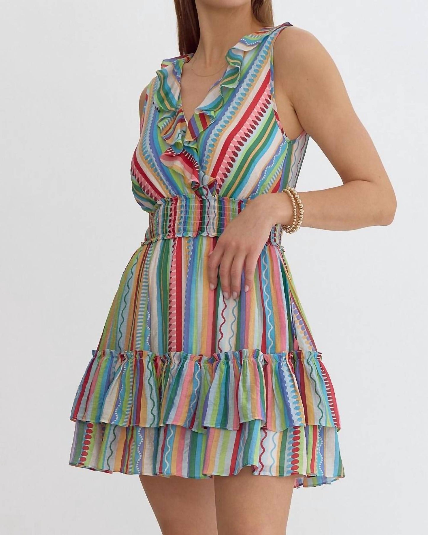Entro - Fiesta Stripe Sleeveless Ruffle Dress