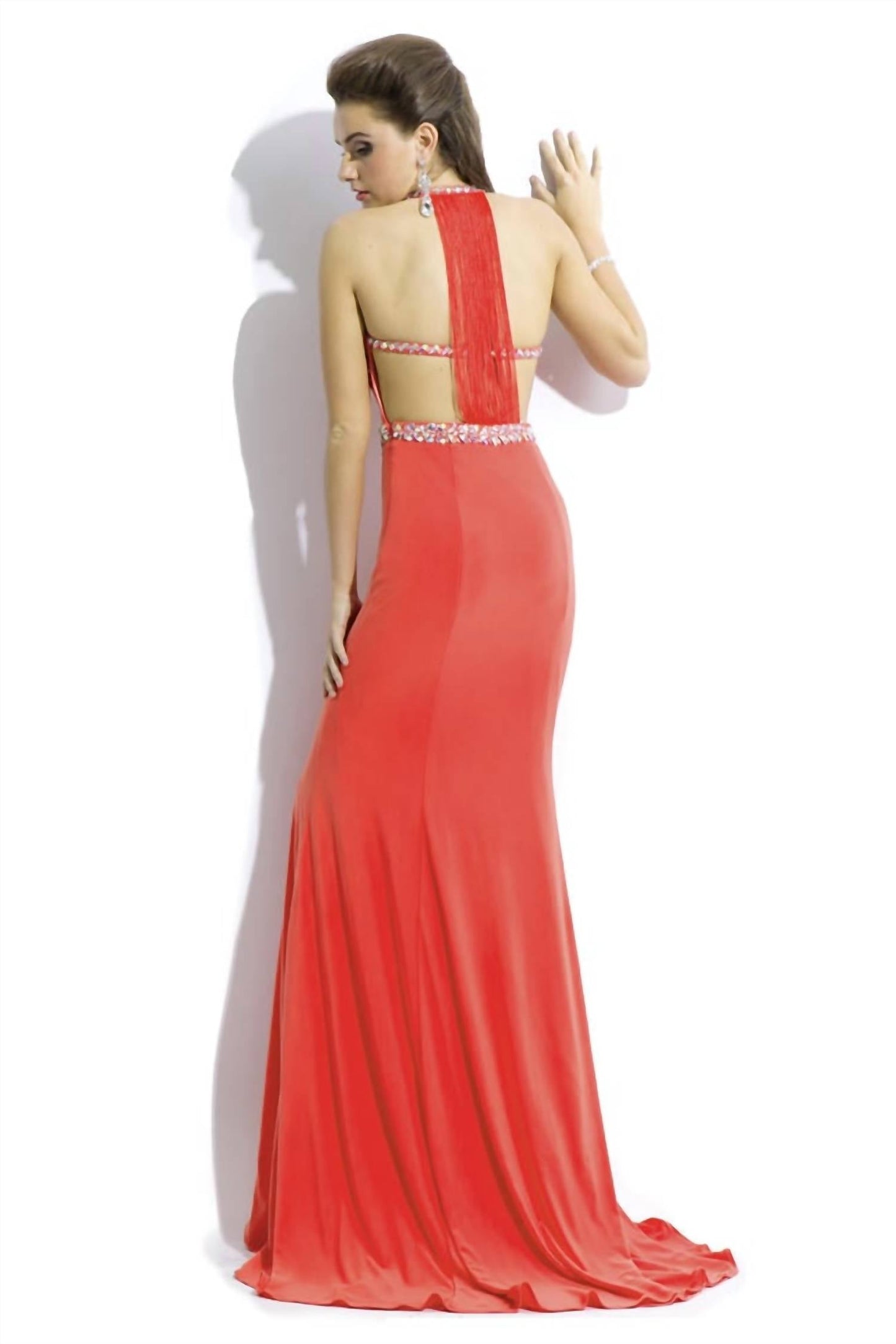 Rachel Allan - Embellished Jersey Gown With Fringe Detail