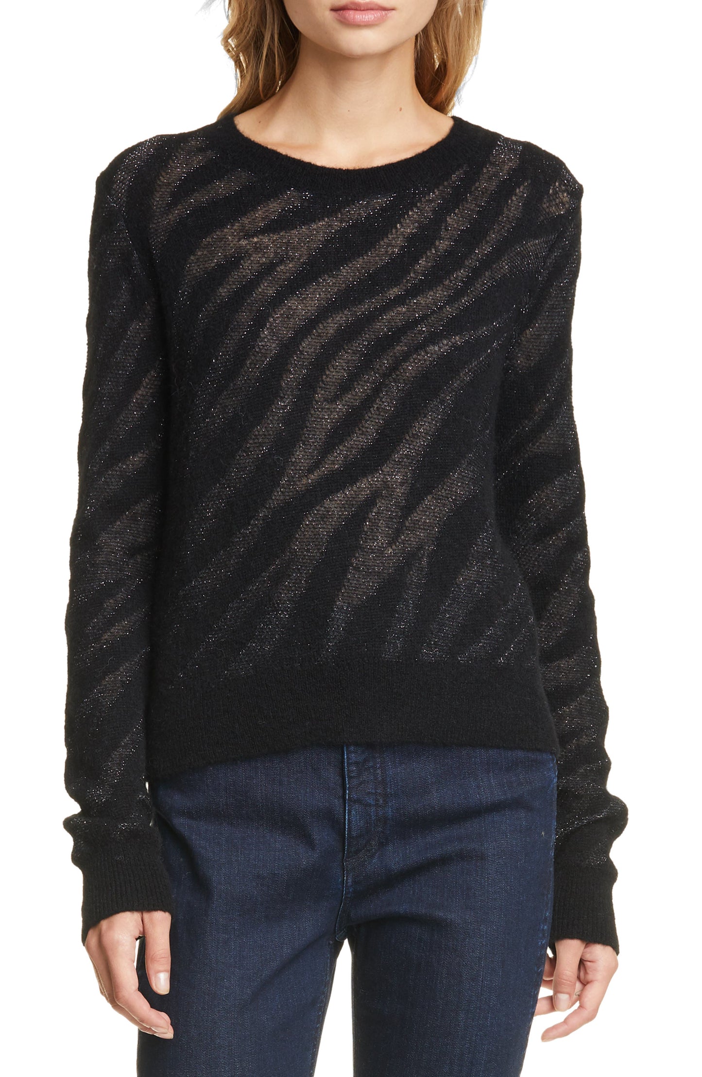Women's Rag & Bone Germain Metallic Zebra Jacquard Sweater, Size X-Small - Black