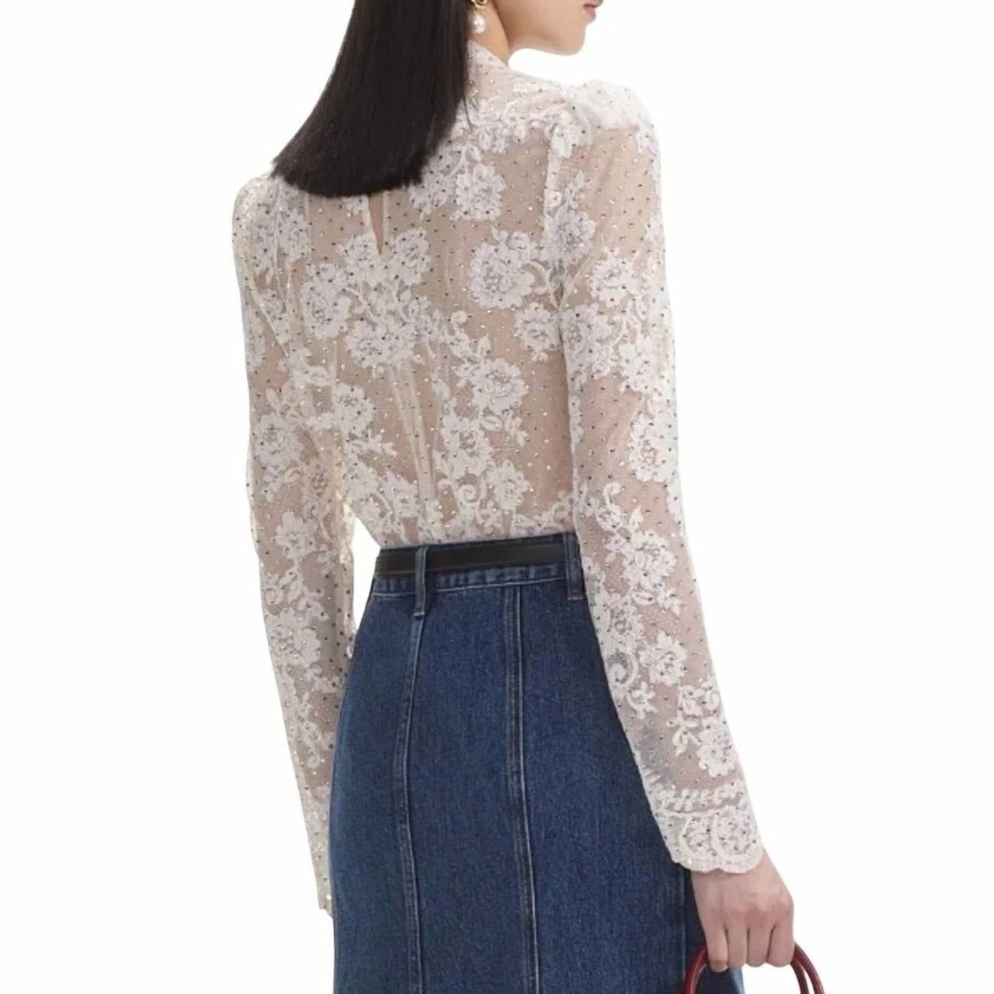 Self-Portrait - Rhinestone Lace Top