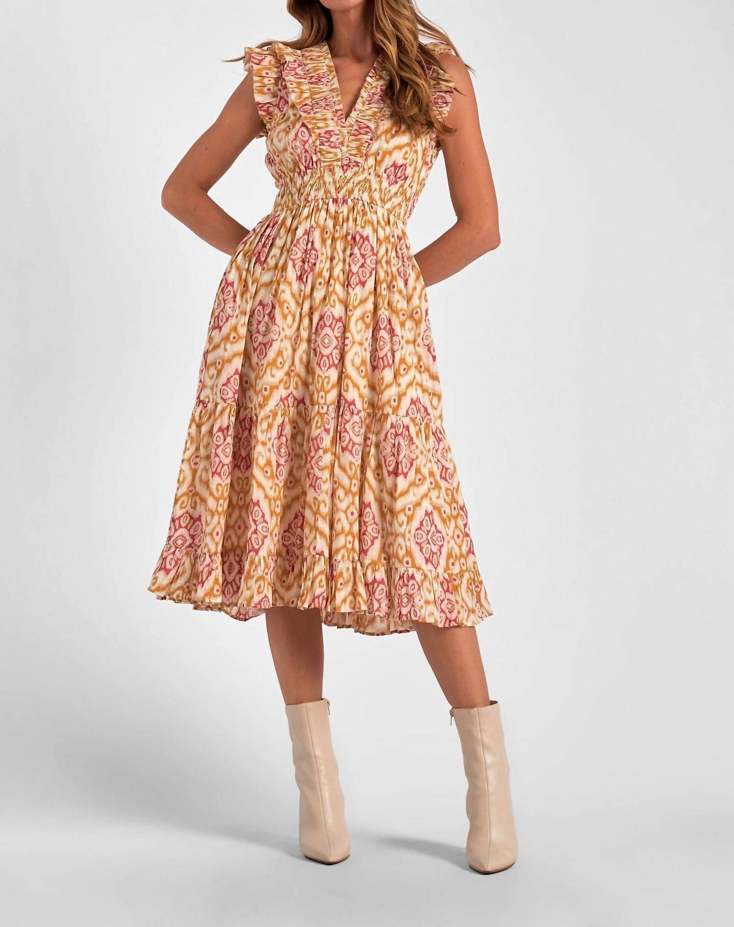 Elan - Midi Sleeveless Ruffle Dress