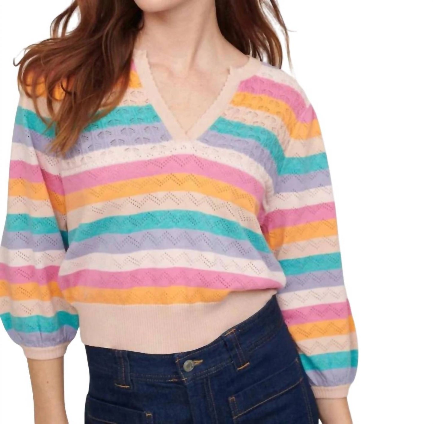 &Isla - Peace Stripe V Neck Sweater