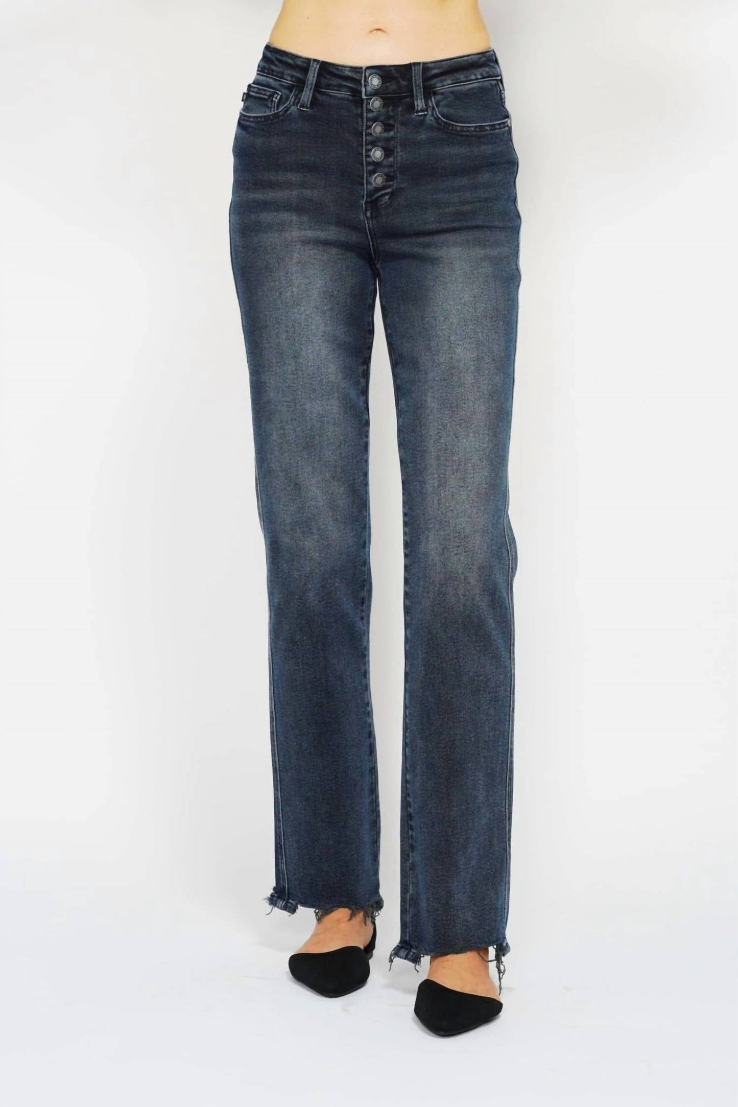 Judy Blue - Button Fly Destroy Hem Straight Jeans