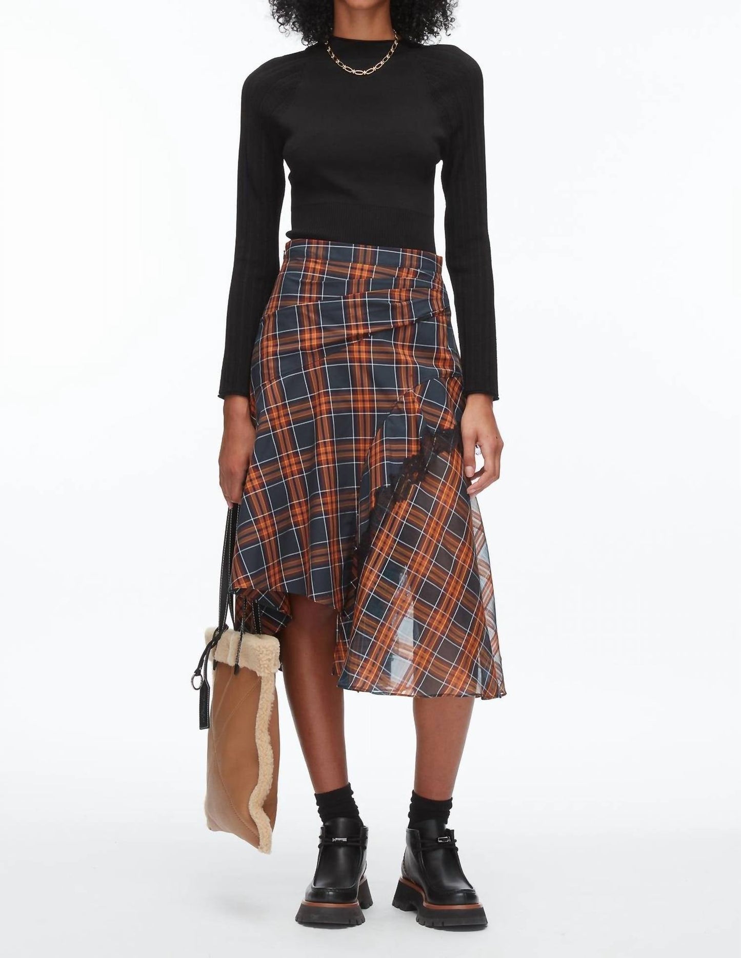 3.1 Phillip Lim - DRAPED MIDI SKIRT WITH ORGANZA COMBO
