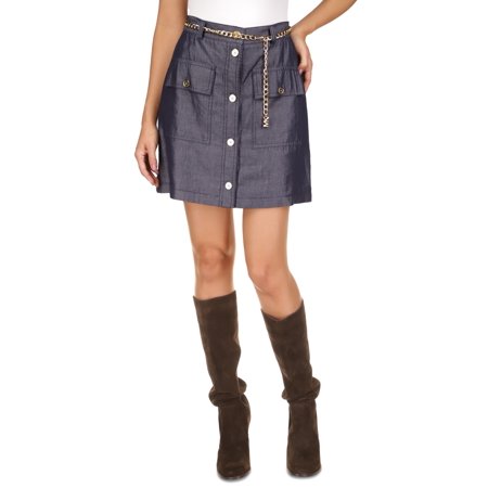 Michael Kors Women s Pocket Front Chain Belt Skirt Blue Size 4