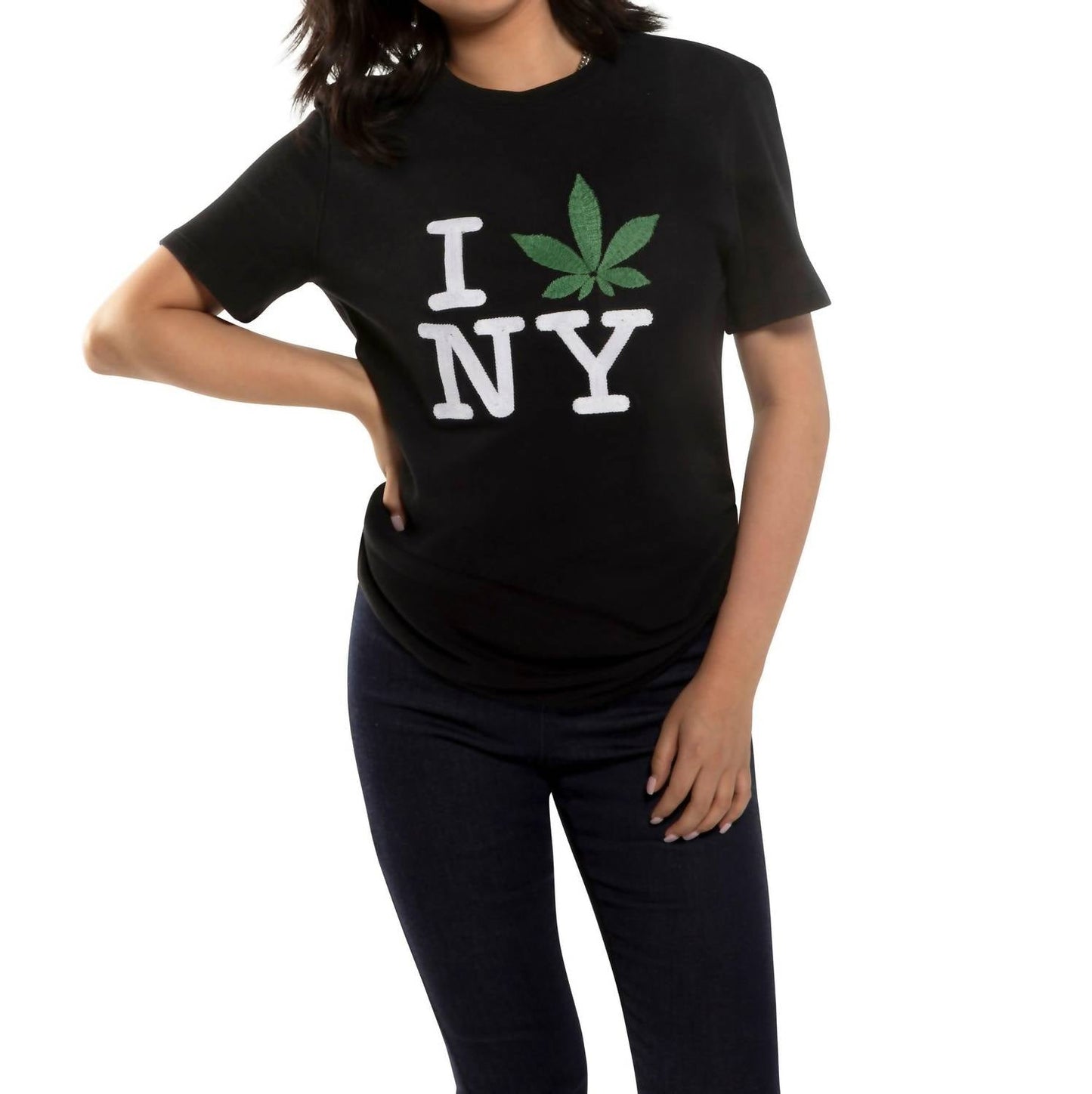आज के दिन - कढ़ाई वाली 'NY Loves Weed' शॉर्ट स्लीव स्वेटशर्ट
