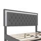 3-Pieces Bedroom Set, Queen Size Upholstered Platform Bed with LED Lights and Two Nightstands - Gray