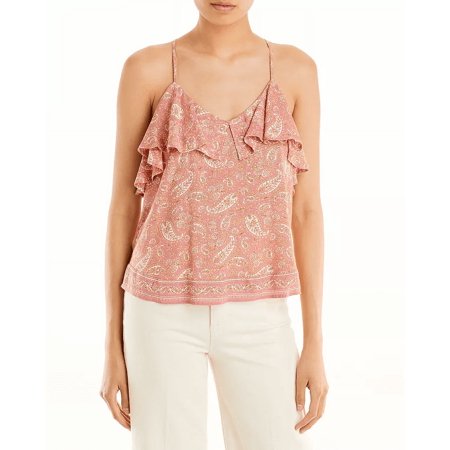 Aqua MAUVE PRINT Women s Paisley Ruffled Spaghetti Strap Camisole Top  S