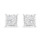 14K White Gold 1 1/2 Cttw Invisible Set Princess-Cut Diamond Contemporary Wavy Quad Stud Earrings (I-J Color, I1-I2 Clarity)