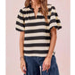 Bibi - Stripe Balloon Sleeve Ruffled V-neck Top
