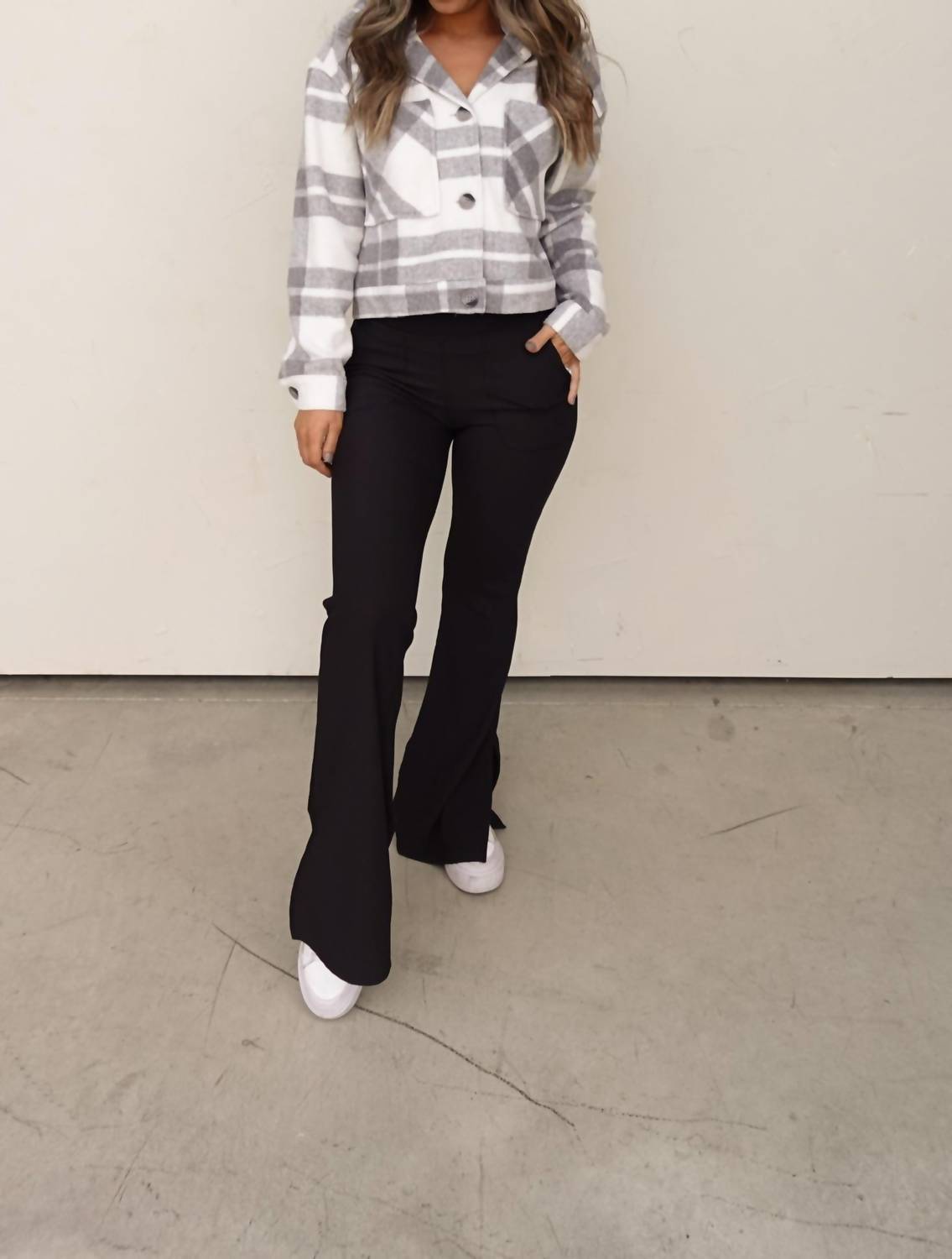 26 International - Plaid Cropped Shacket With Removable Hood