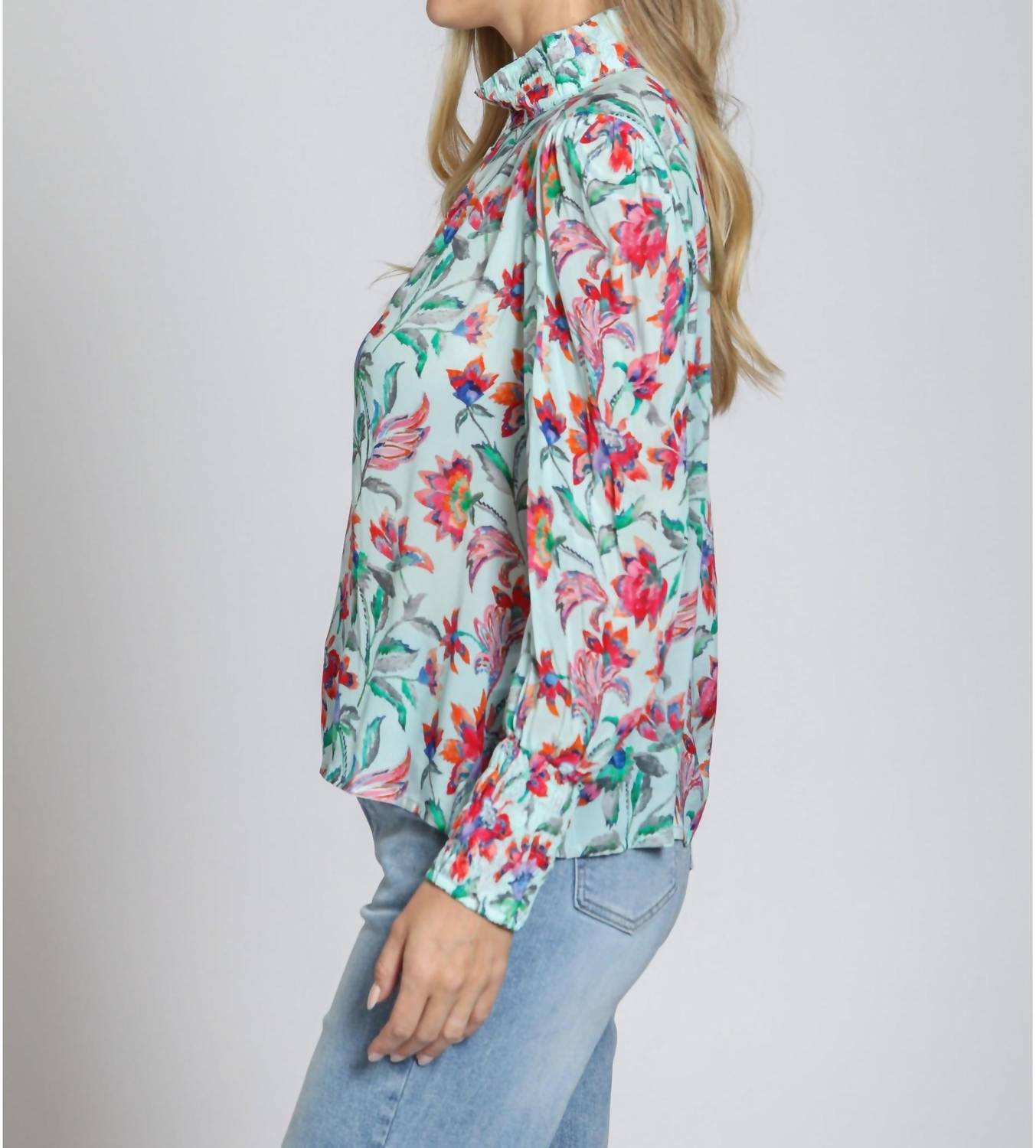 Apny - Puff Sleeve Blouse With Ruched Detail