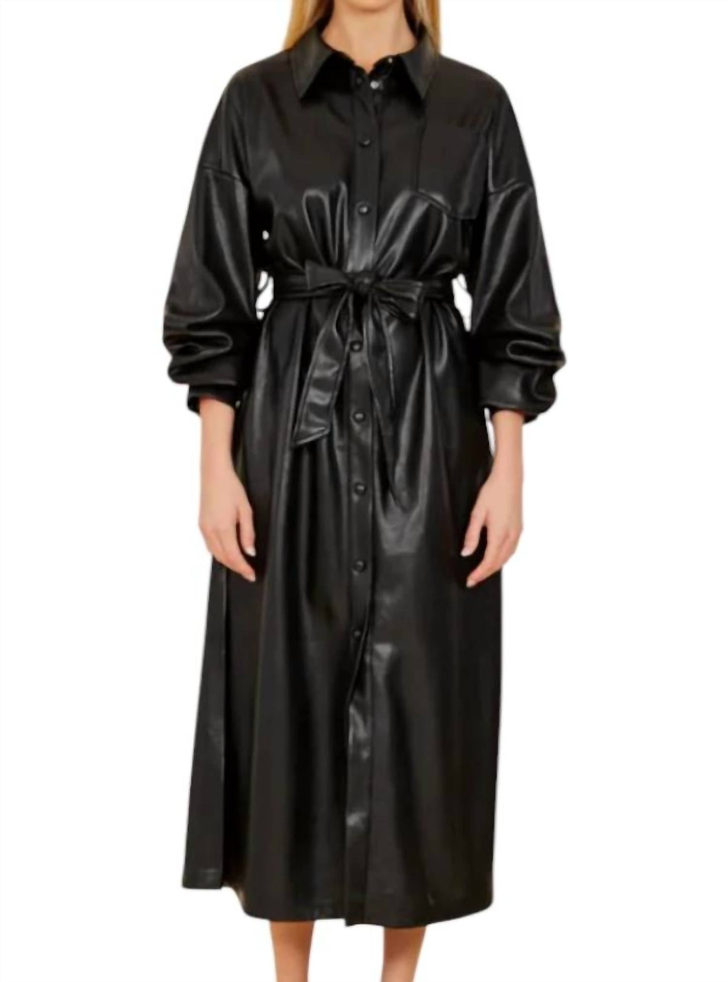 Dolce Cabo - Vegan Leather Ruched Sleeve Maxi Dress