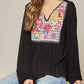 Andree By Unit - Embroidered Plaid Babydoll Top