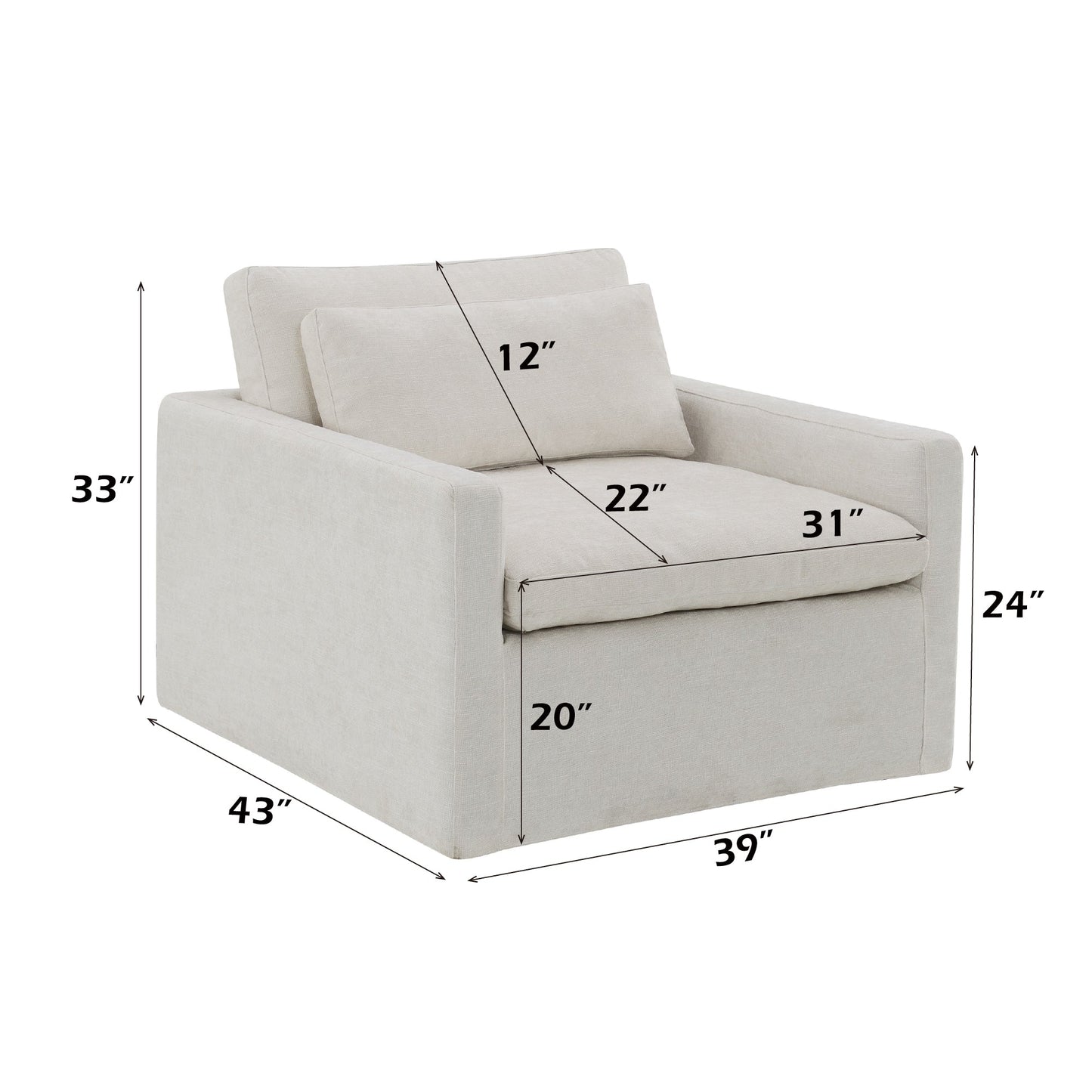 Frederick Ivory Fabric Swivel Chair with Pillow