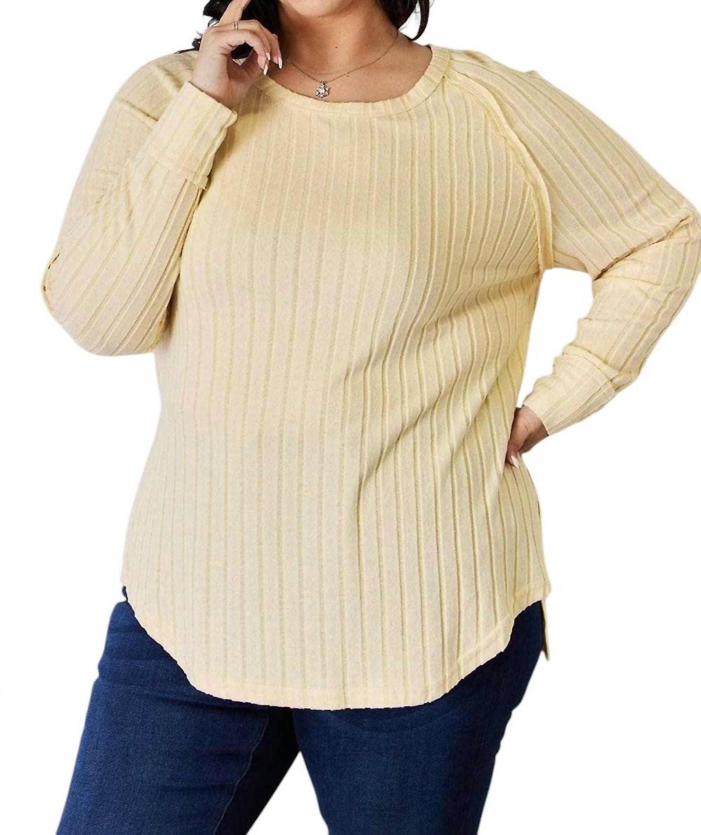 Basic Bae - Chic Ribbed Round Neck Slit Tee