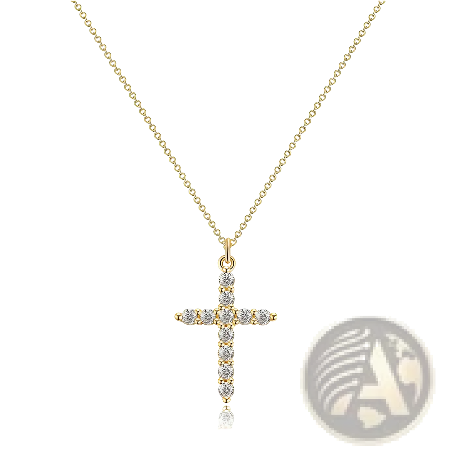 Dainty 14k Gold Plated Sideways Cubic Zirconia Cross Necklace