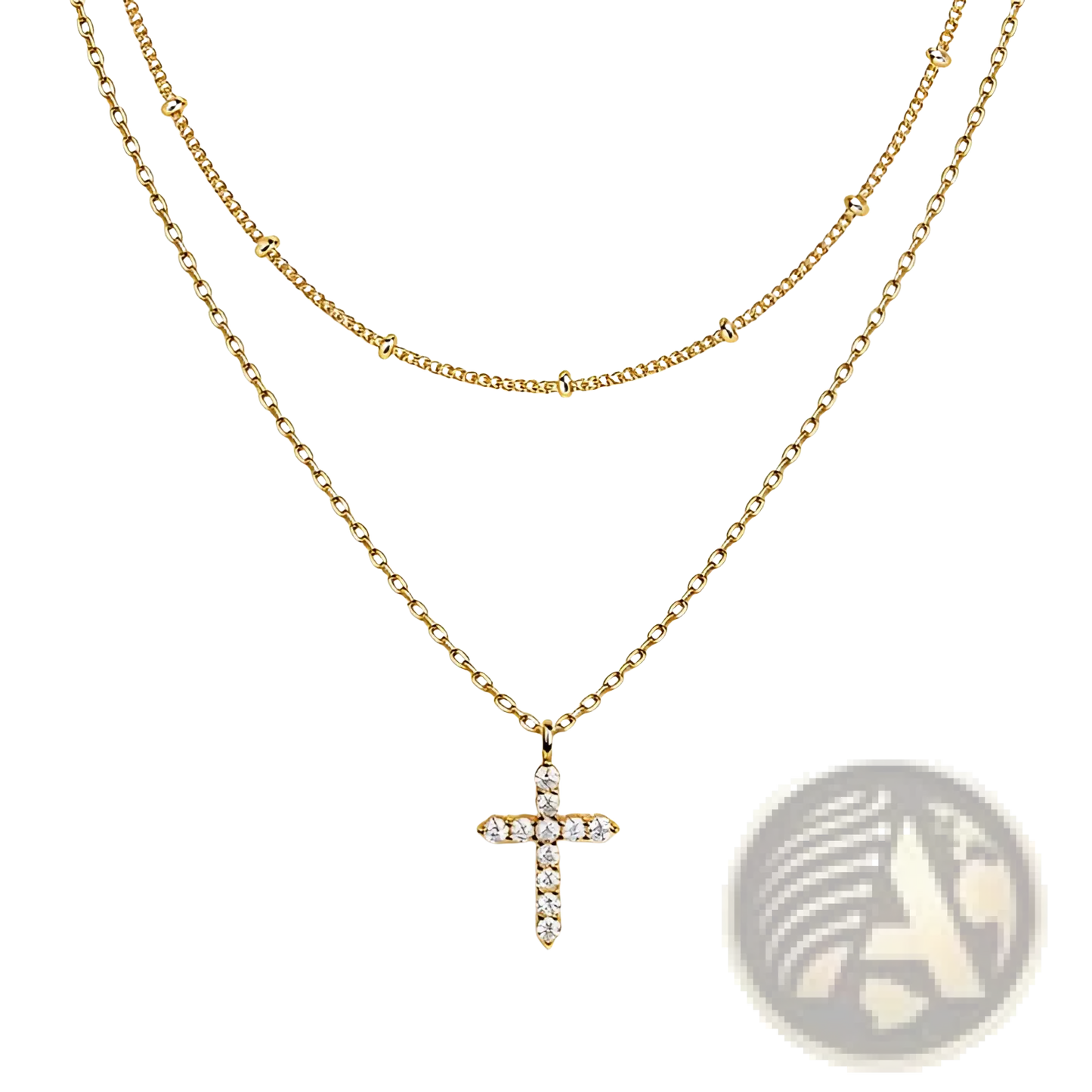 Dainty 14k Gold Plated Sideways Cubic Zirconia Cross Necklace