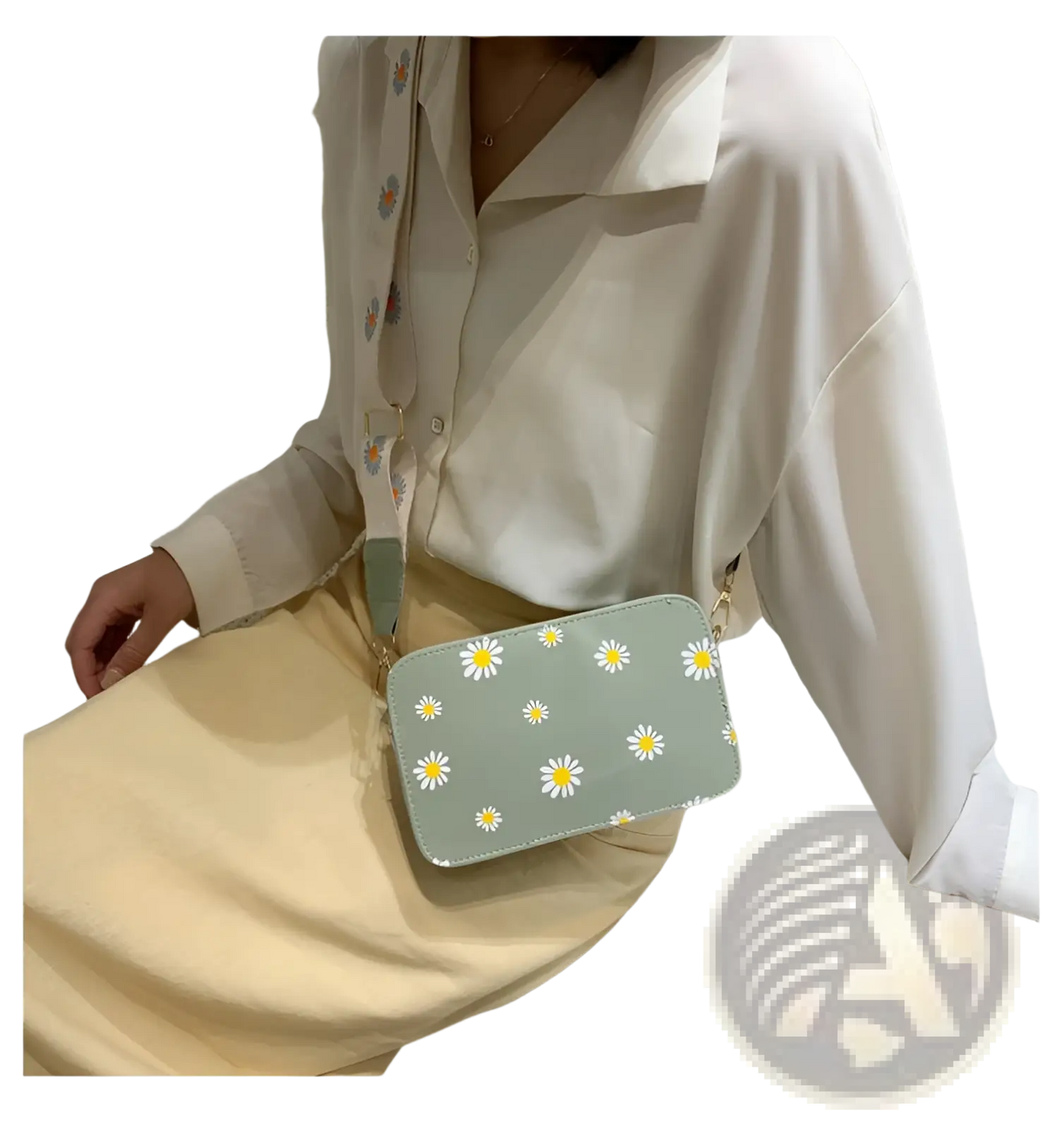 Daisy Flower Crossbody Bag Chain Strap Pu Leather