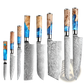 Damascus Chef Knife Set Blue Resin Handle 7 Piece