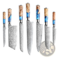 Damascus Chef Knife Set Blue Resin Handle 7 Piece