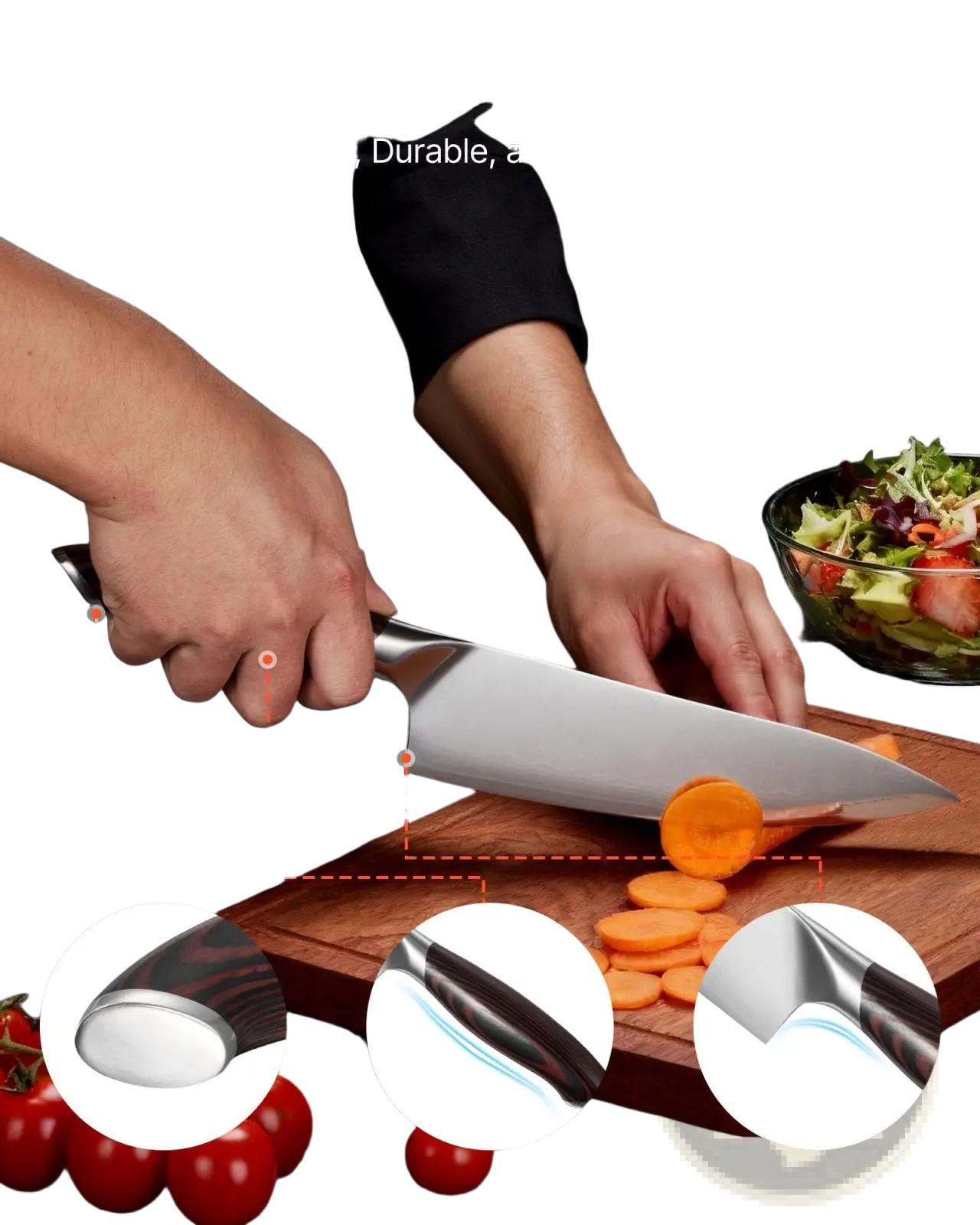 Damascus Kitchen Knife Set with Magnetic Holder
