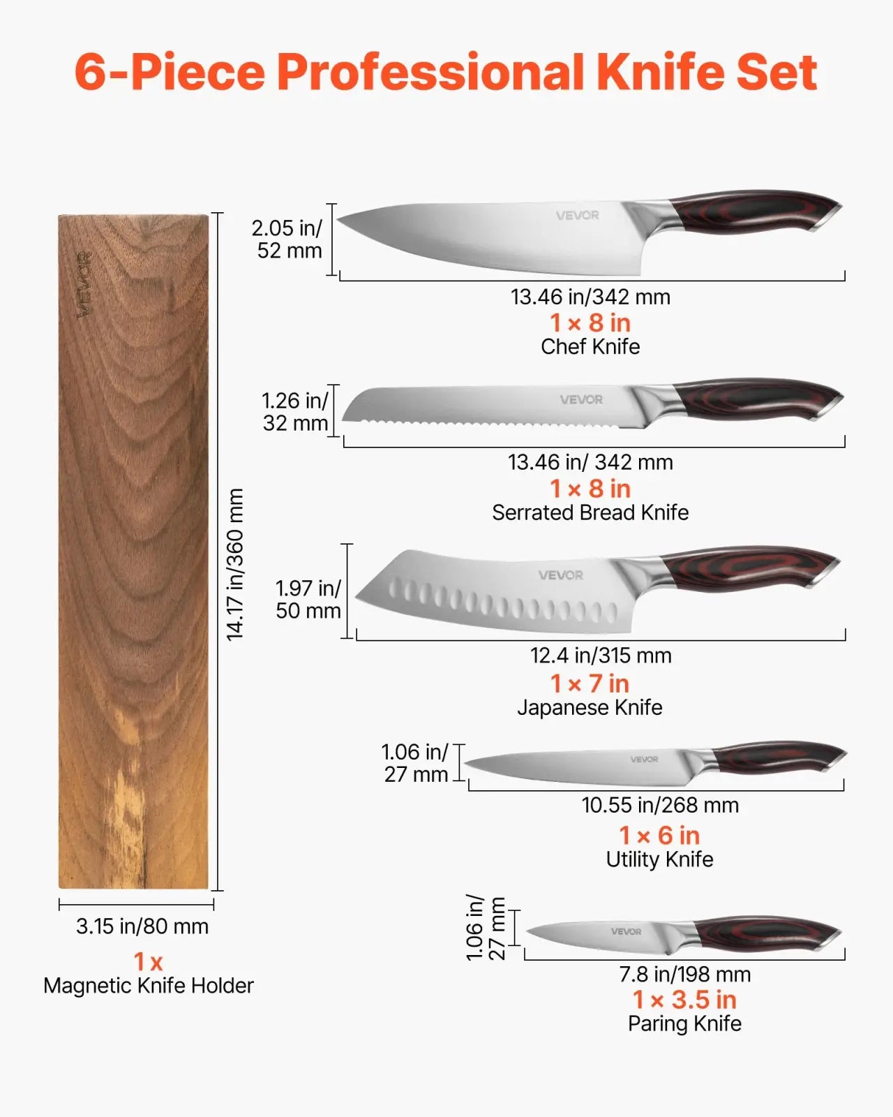 Damascus Kitchen Knife Set with Magnetic Holder