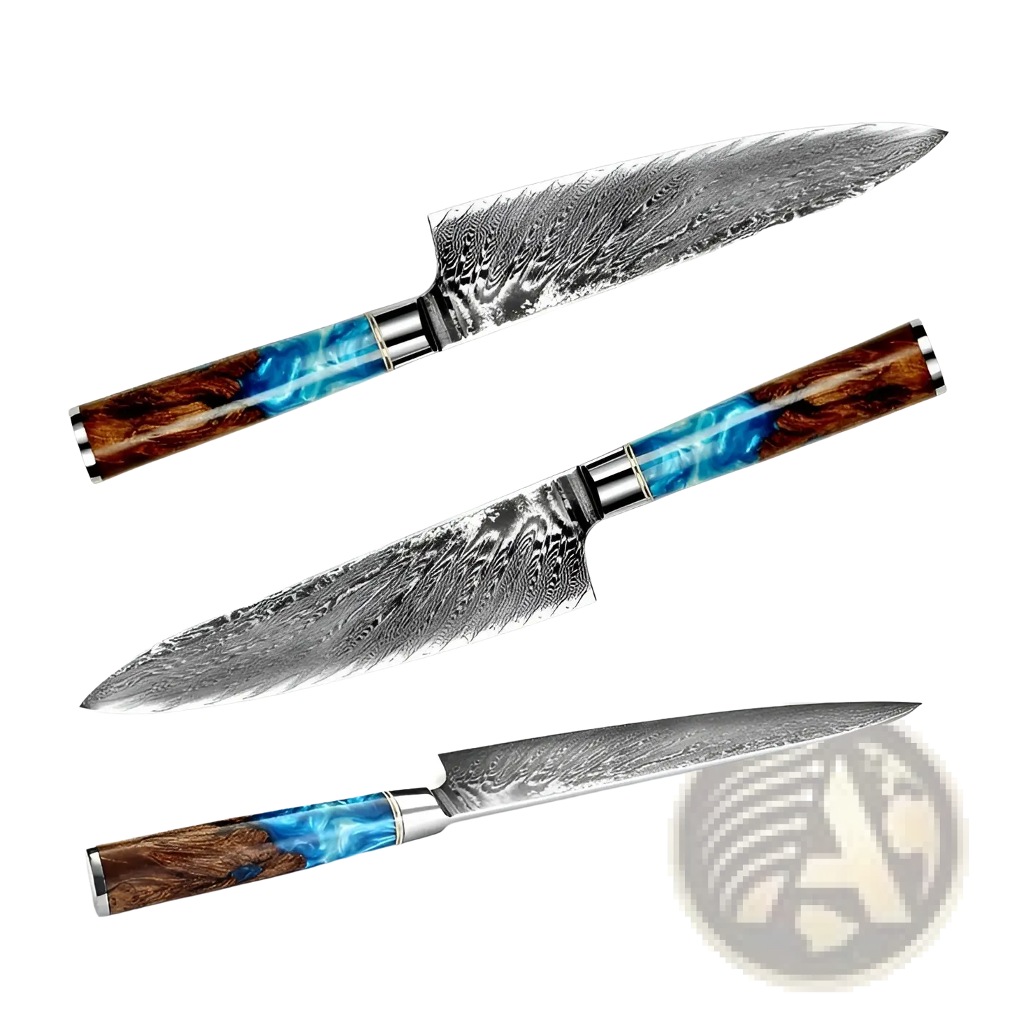 Damascus Steel Chef Knife with Blue Resin Wood Handle