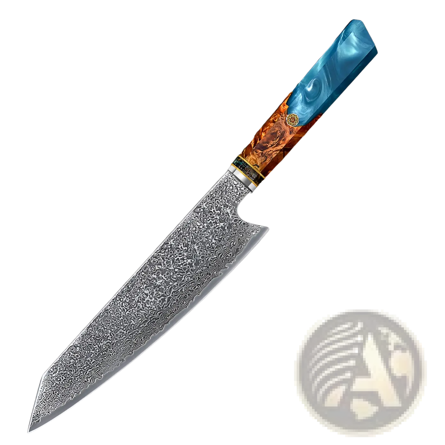 Damascus Steel Chef Knife with Blue Resin Wood Handle