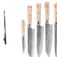Damascus Steel Chef Knife Set 7 Piece Hammered Wood Handle