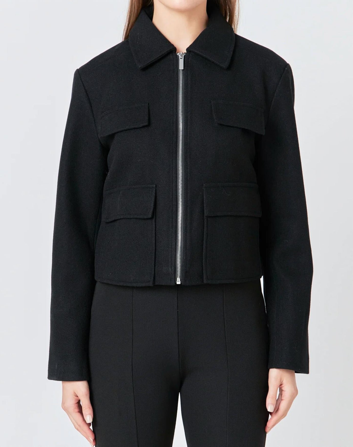 2.7 August Apparel - English Factory Black Zip Up Jacket