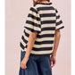 Bibi - Stripe Balloon Sleeve Ruffled V-neck Top