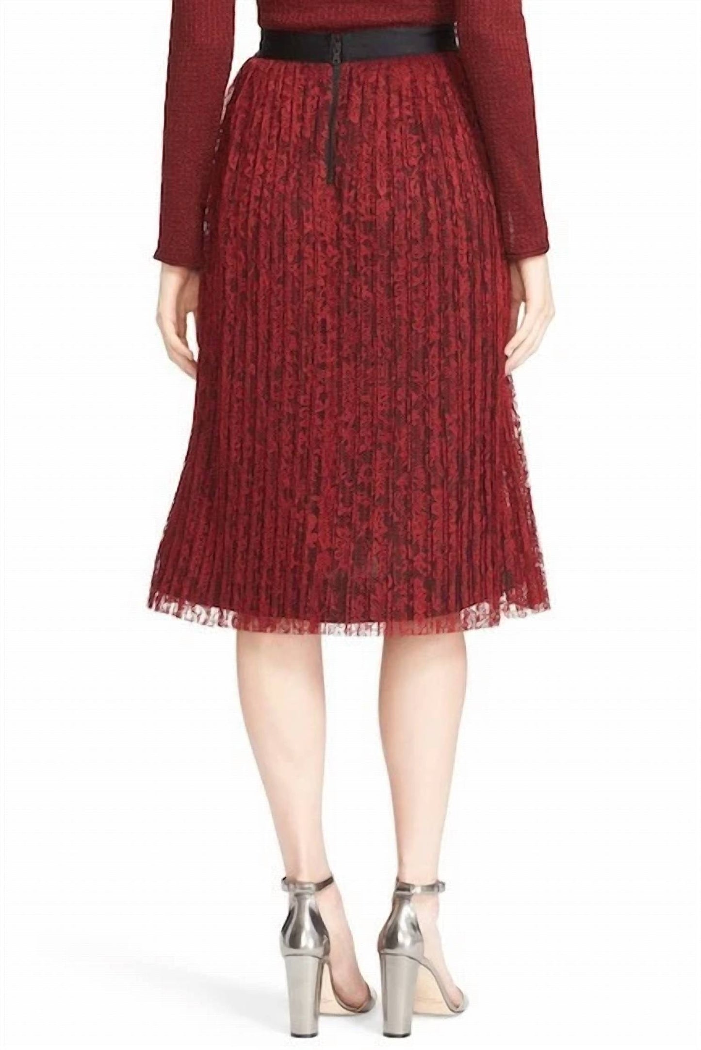 Alice + Olivia - Floral Lace Pleated Midi Skirt