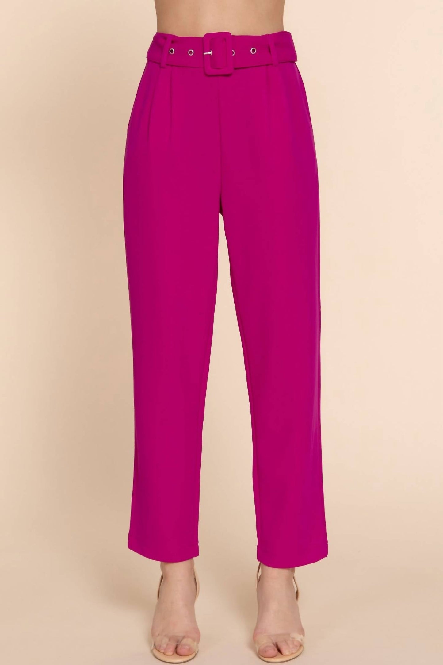 Active Usa - Front Pocket Belted Stretch Pants