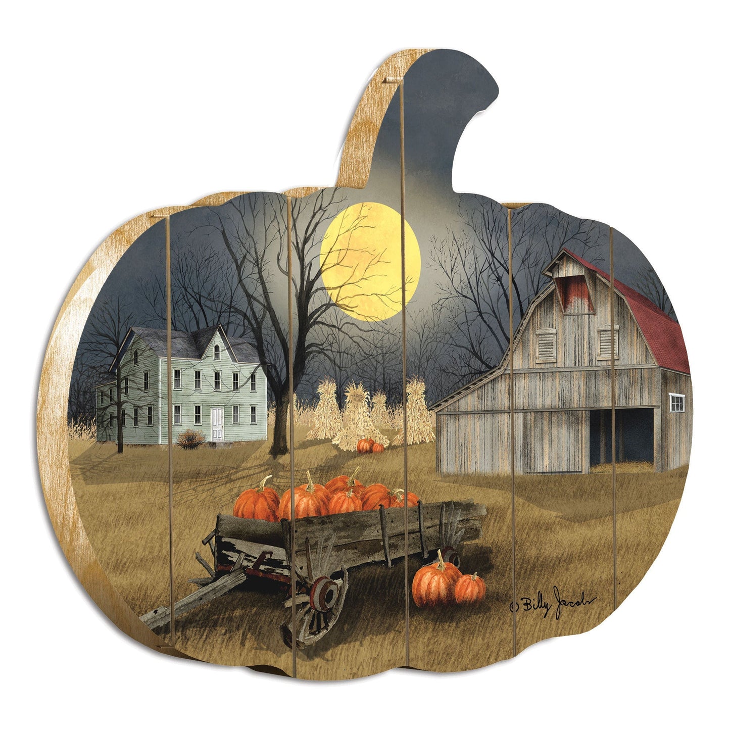 Harvest Moon Wooden Pumpkin Wall Art by Artisan Billy Jacobs
