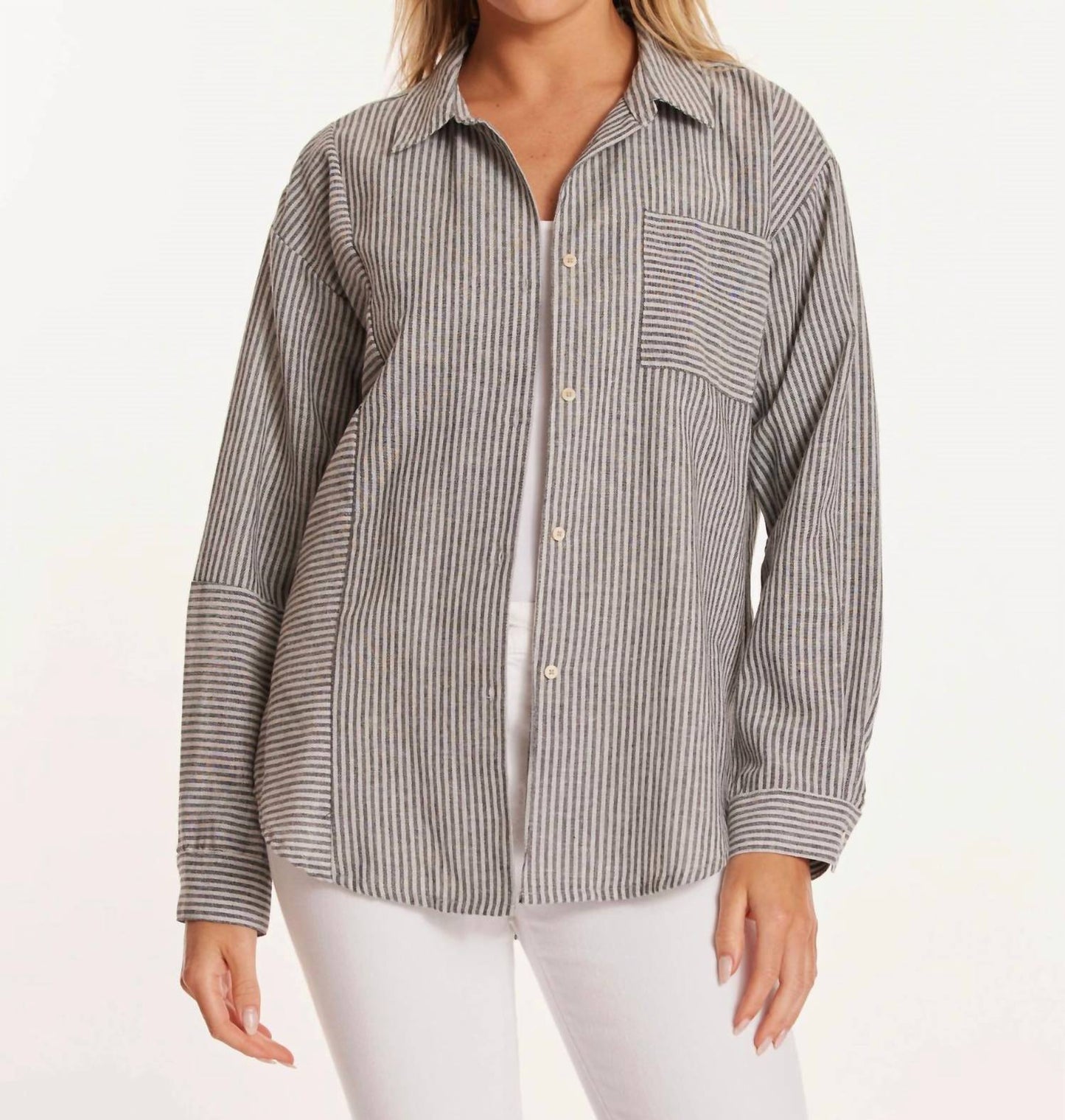 Mododoc - Long Sleeve Oversize Mix Media Shirt