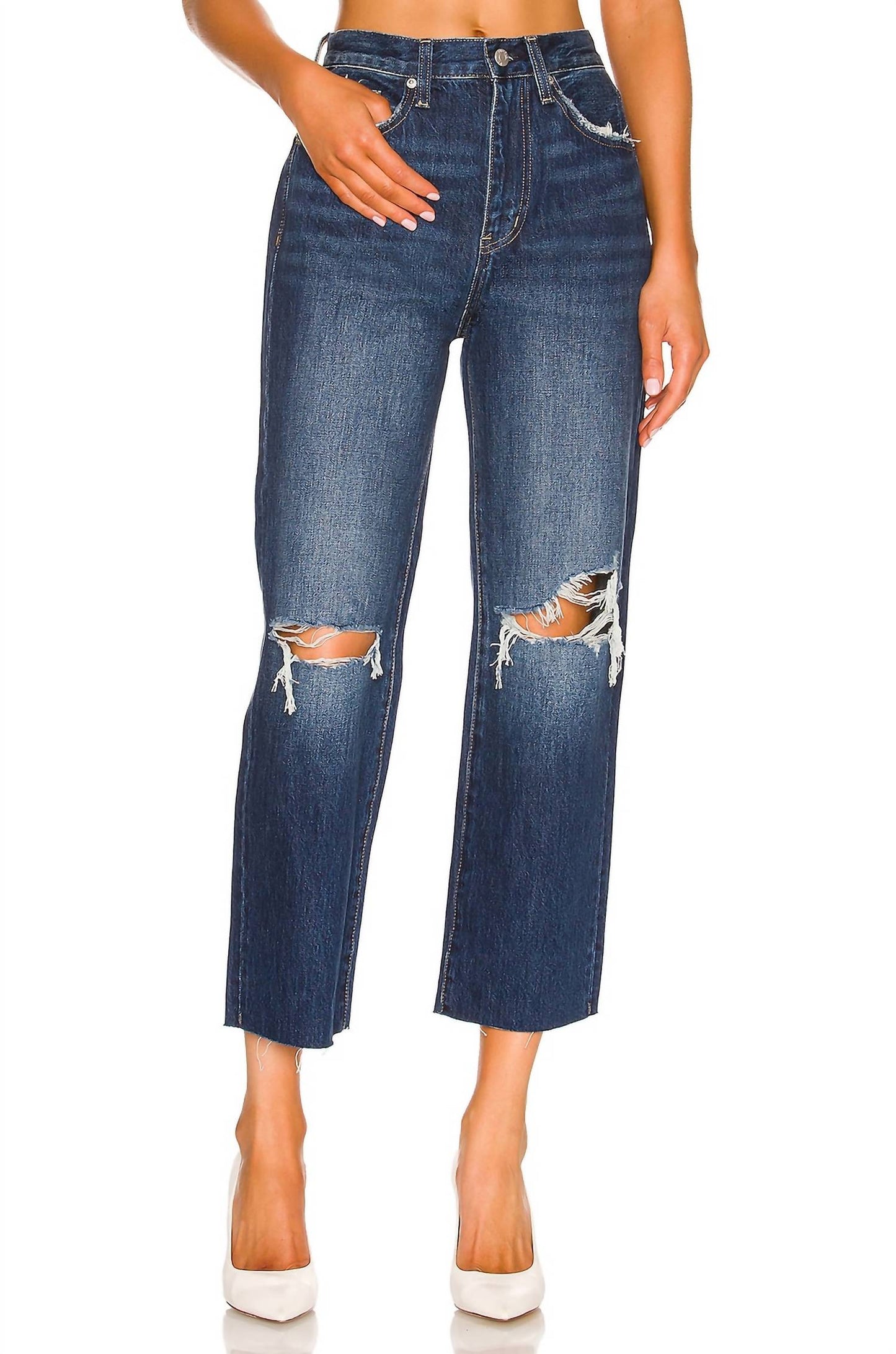 Pistola - Cassie Crop Super High Rise Straight Distressed Jeans