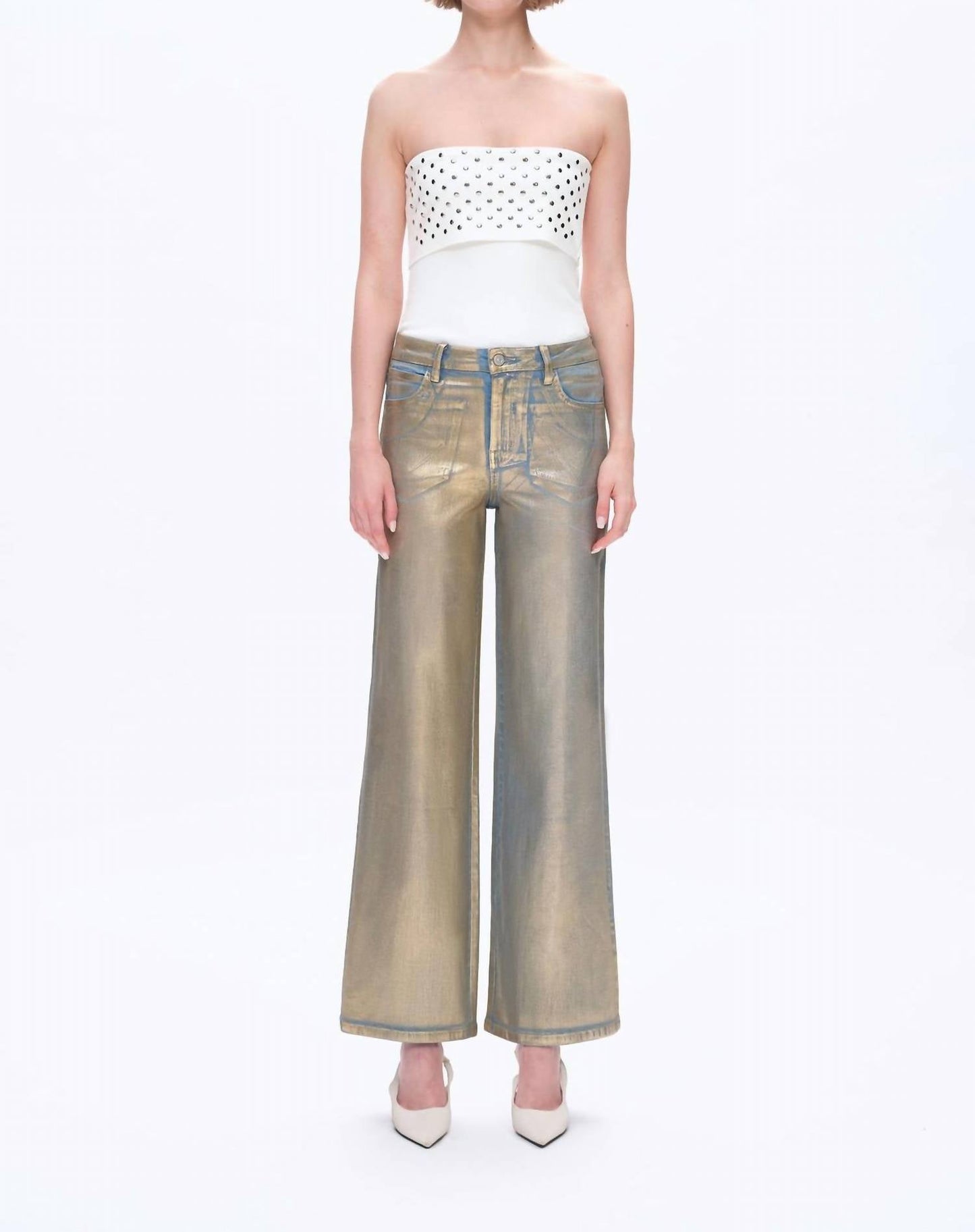 Bayeas - Metallic High Rise Wide Leg Jeans