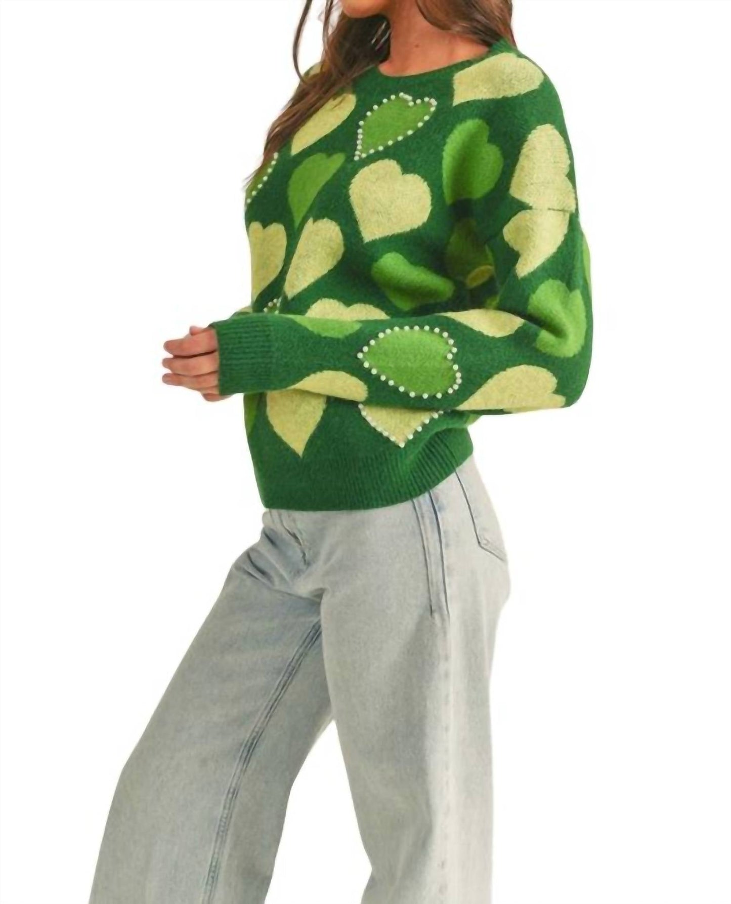 &Merci - PEARL EMBELLISHED HEART SWEATER