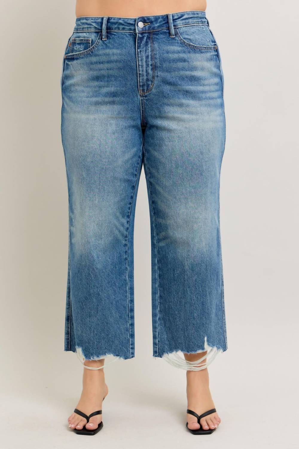 Judy Blue - High Rise Rigid Magic Destroy Hem Crop Wide Leg- Plus