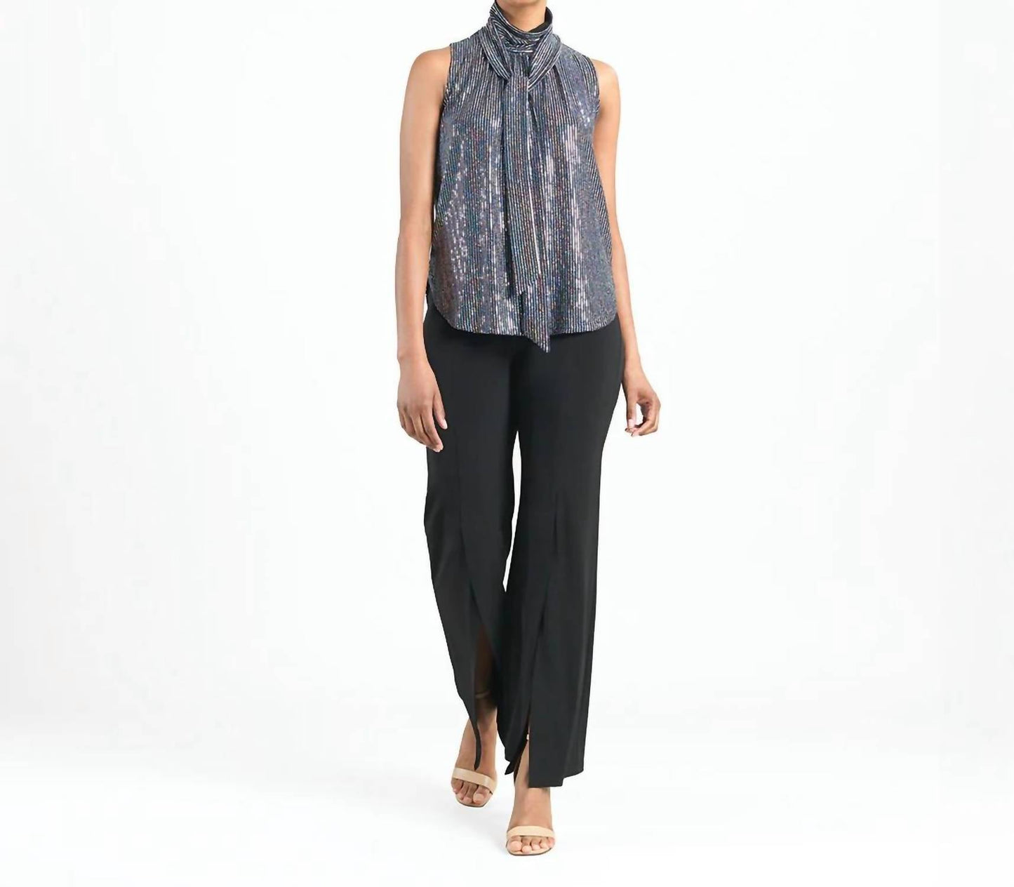 Clara Sun Woo - Shimmer Sequin Mock Neck Tie Top