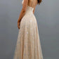 Star Embellished Deep v Slit Evening Gown